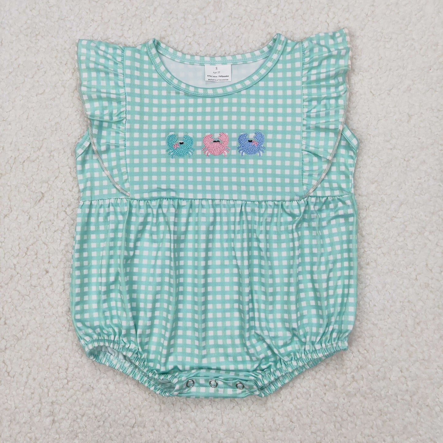 SR2659 Embroidery crab girl romper 202504 RTS sibling