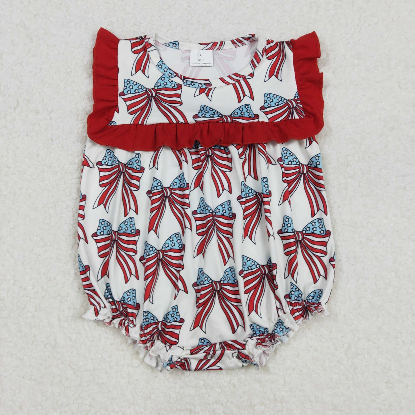 SR2664 4th July bow flowers girl romper 202502 sibling RTS
