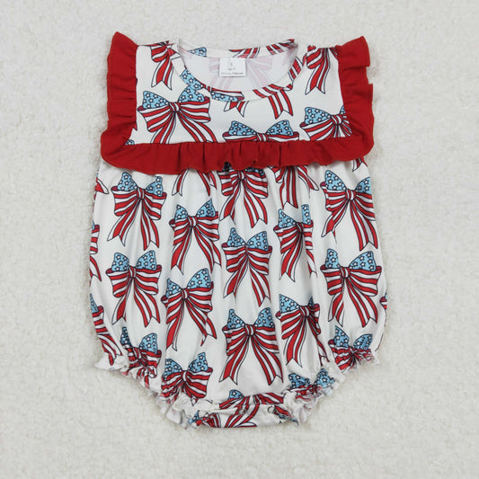 SR2664 4th July bow flowers girl romper 202502 sibling RTS
