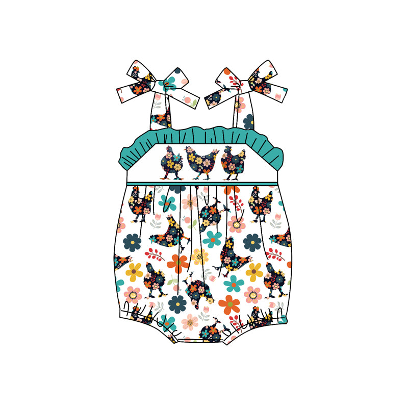 SR2671 chicken flowers western girl summer romper 202501 preorder