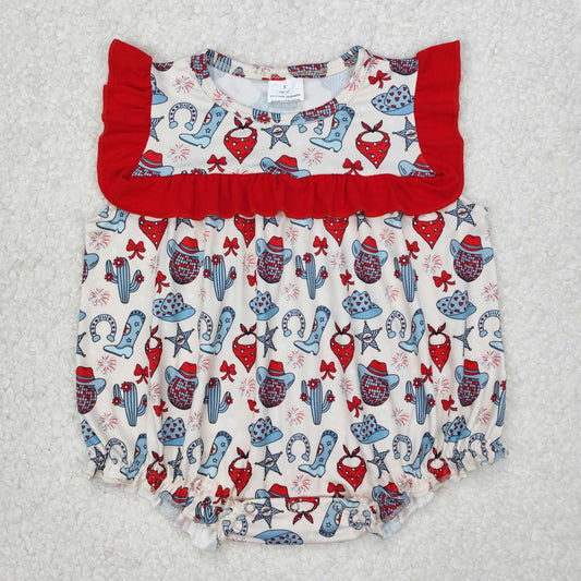 SR2680  western bow boots girl summer romper 202502 RTS