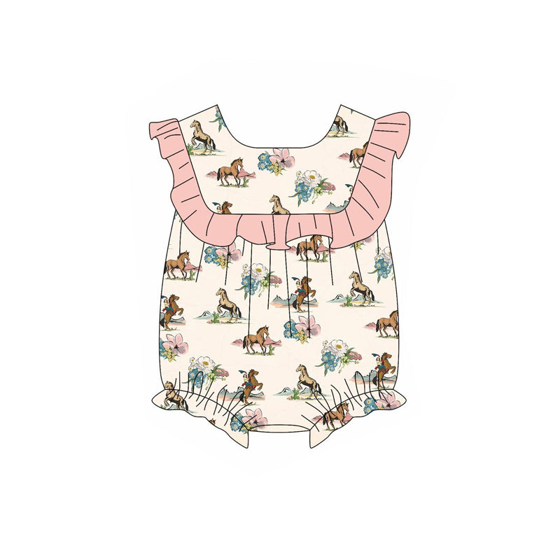 SR2690 horse flowers western girl summer romper 202502 preorder