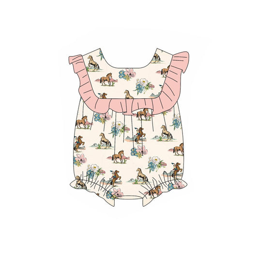 SR2690 horse flowers western girl summer romper 202502 preorder