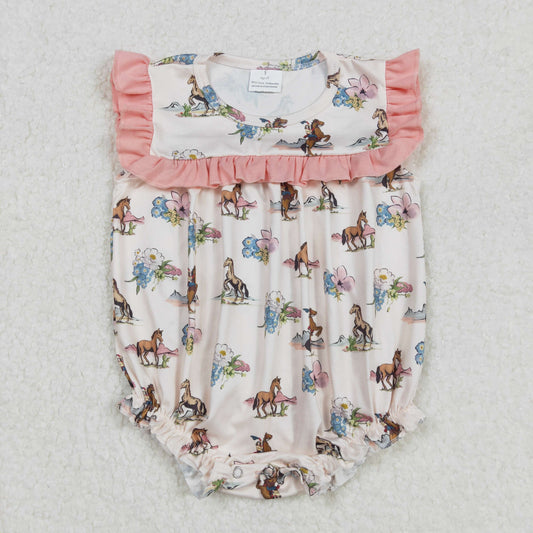 SR2690 western cowboy horse flowers  girl romper 202502  sibling RTS