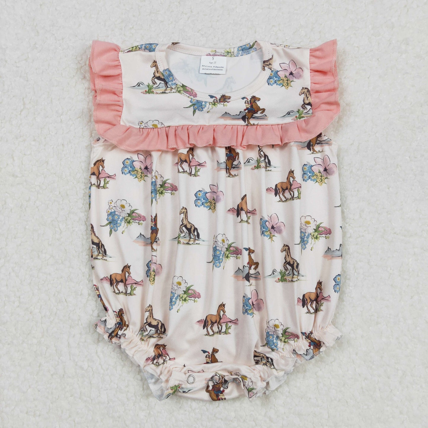 SR2690 western cowboy horse flowers girl romper 202502 sibling RTS