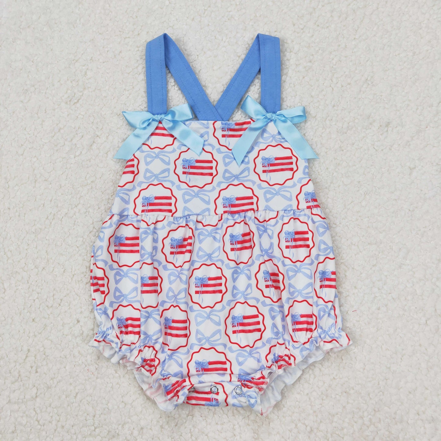 SR2691 4th July bow flowers western girl summer romper 202503 RTS