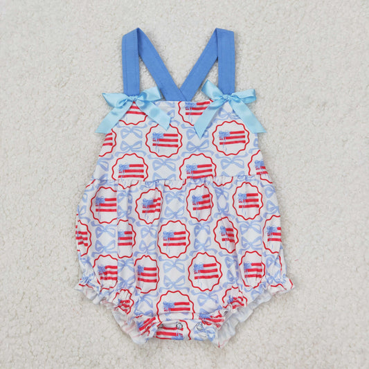 SR2691 4th July bow flowers western girl summer romper 202503 RTS