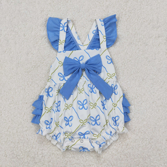SR2720  blue bow western kids  romper 202503 RTS