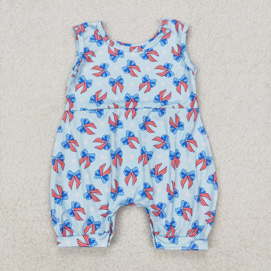 SR2729  blue bow 4th july western kids  romper 202503 RTS