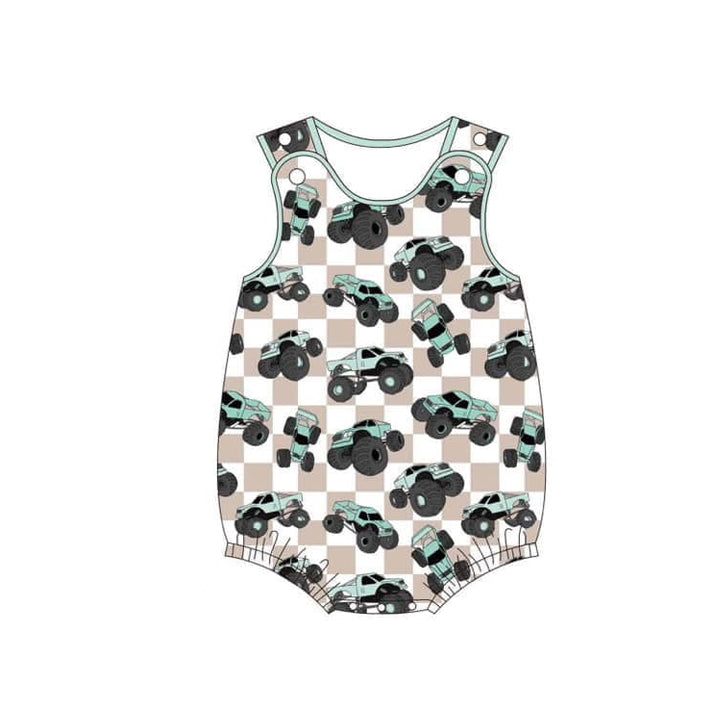 SR2742 western car dirt bike checkerboard girl summer romper 202502 preorder