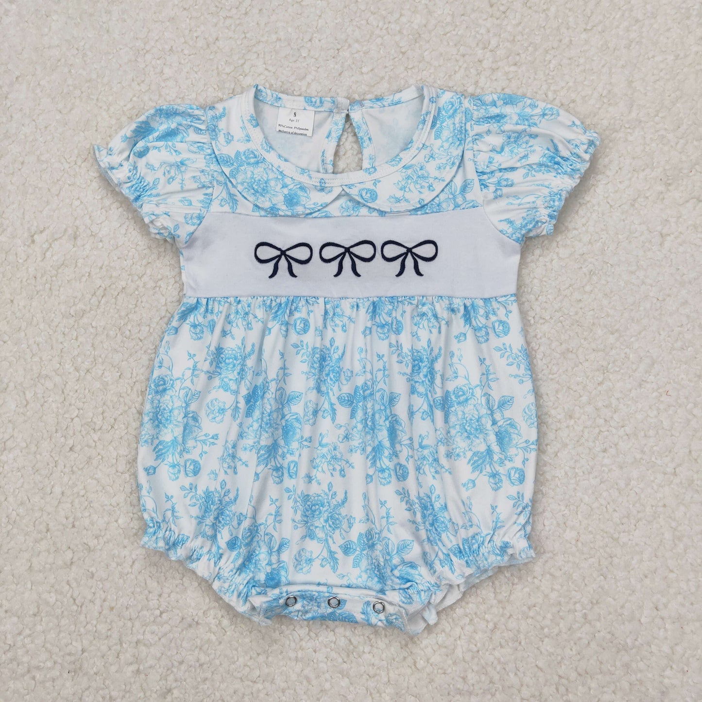 SR2784  embroidery bow flowers girl summer romper 202503 RTS