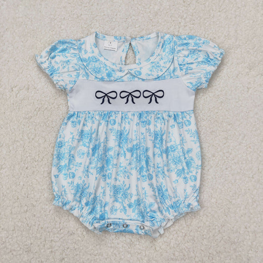 SR2784  embroidery bow flowers girl summer romper 202503 RTS