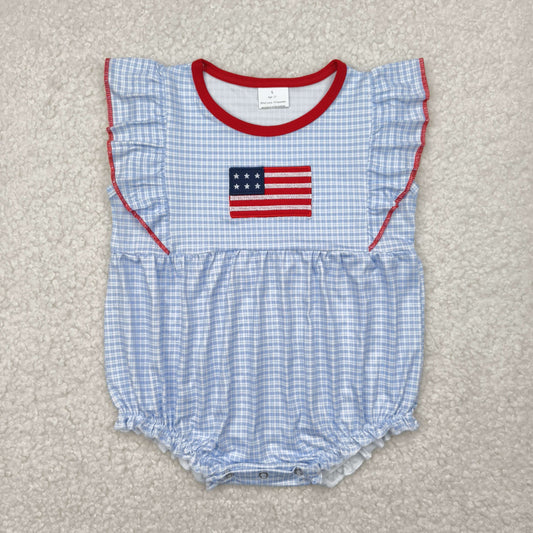 SR2817 Embroidery western 4th july girl summer romper 202504 RTS