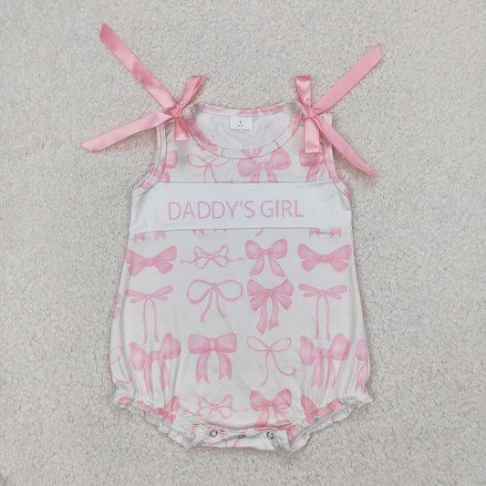 SR2818 girl daddy bow girl romper 202504  sibling RTS