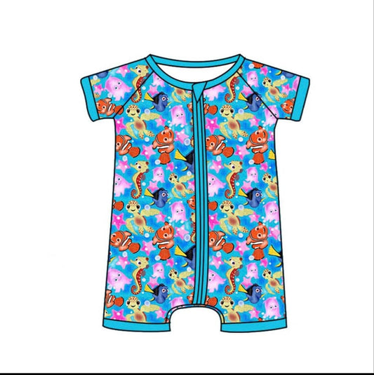 SR2825  sea horse fish cartoon western  girl summer romper 202502 preorder