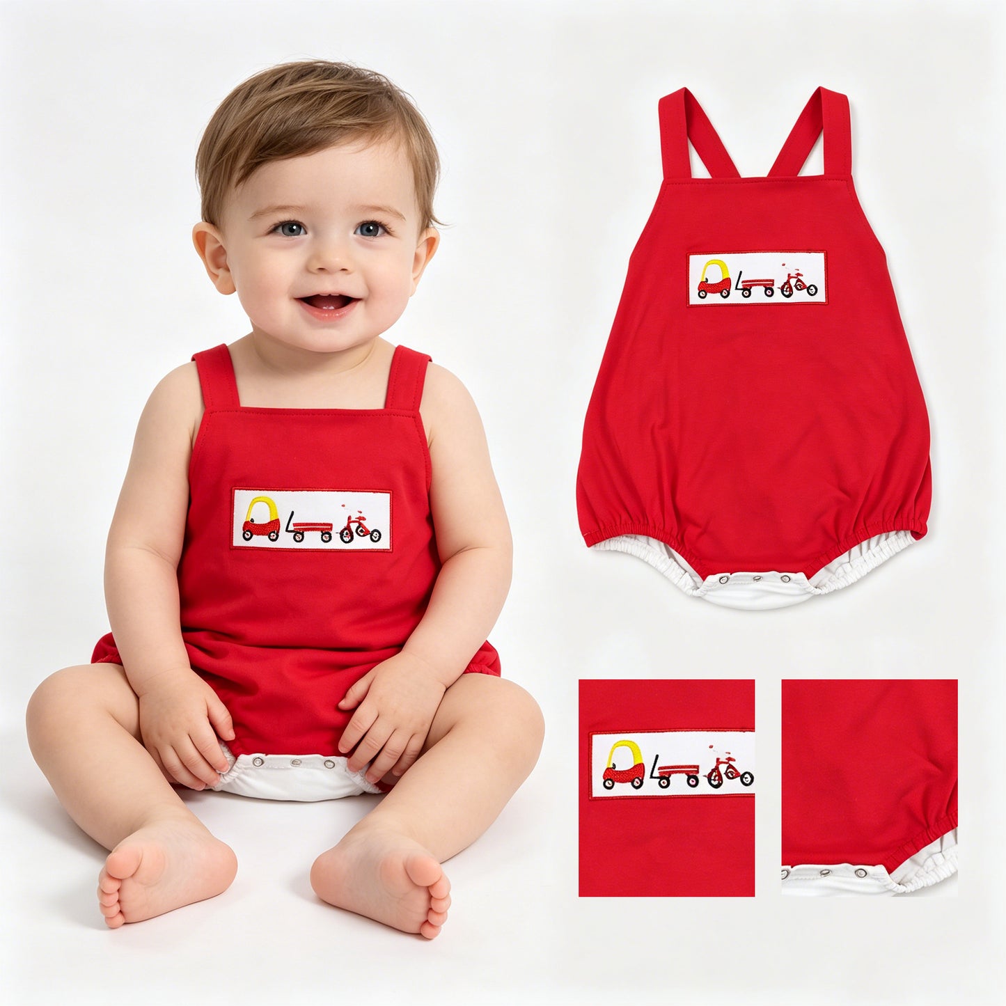 SR2849 embroidery Toy car girl romper overall 202605 RTS