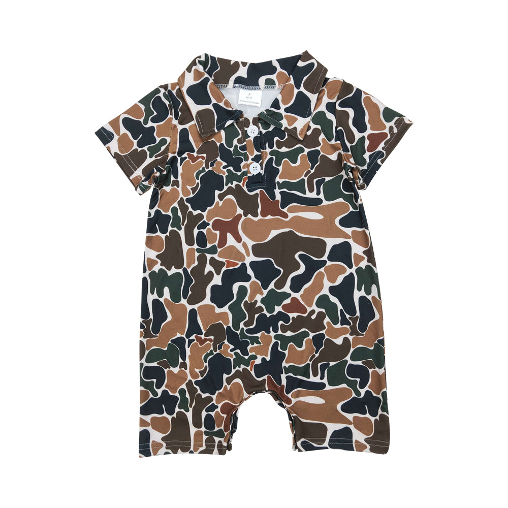 NO MOQ RTS SR2979 Baby Boy Clothes Retro Multi Tone Camo Print Short Sleeve Polo Romper 202610