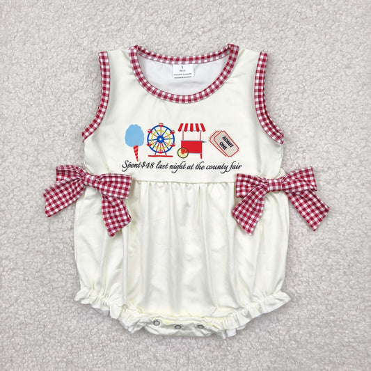 SR3037 48hours bow plaid American Honey 4TH July girl summer romper 202504  RTS