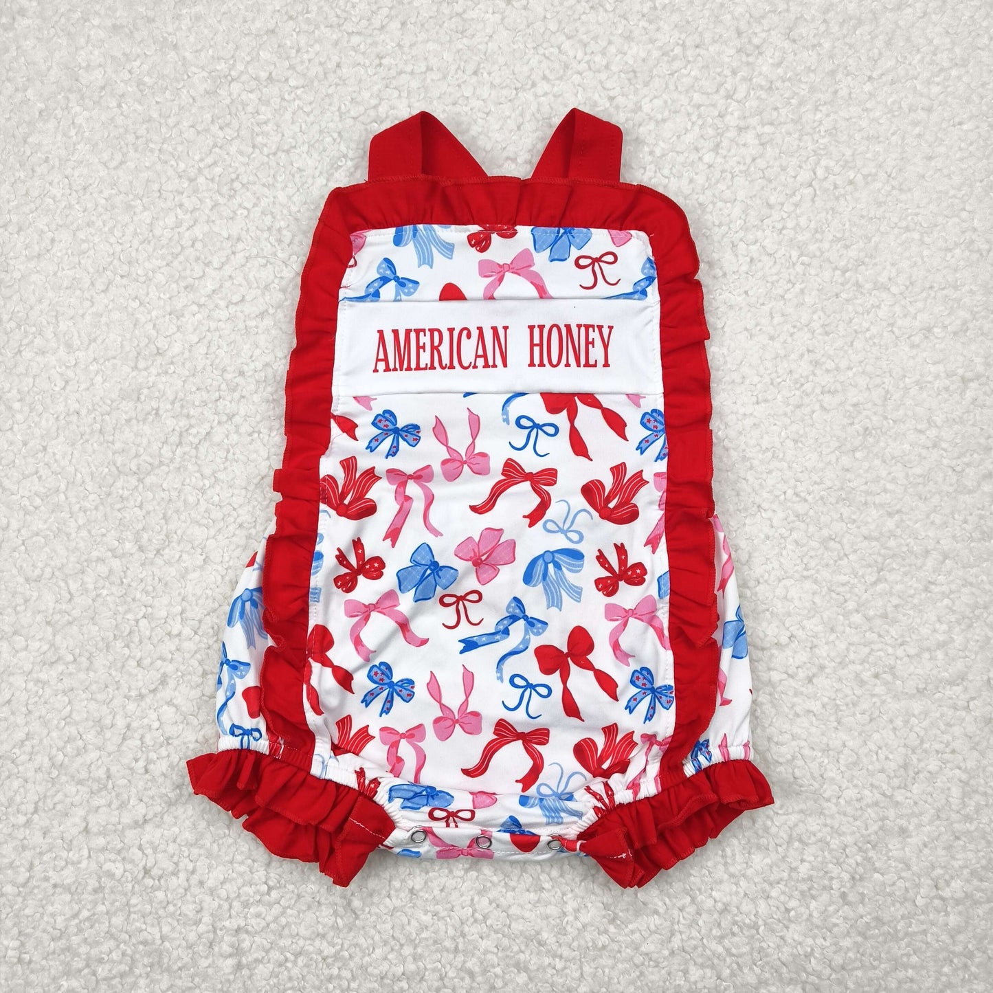 SR3048 American honey bow 4th July western girl summer romper 202504 RTS