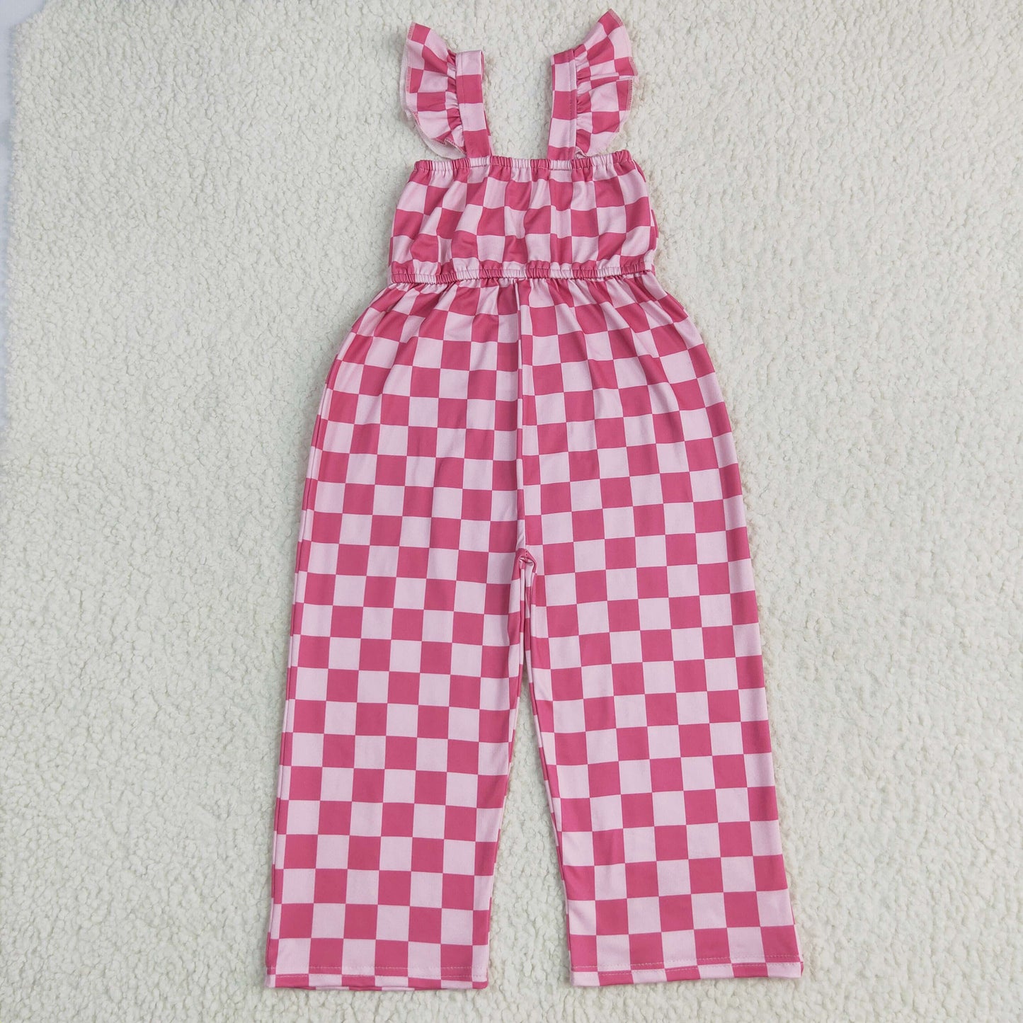 SR3050 checkerboard hotpink girl jumpsuit overall 202506 RTS