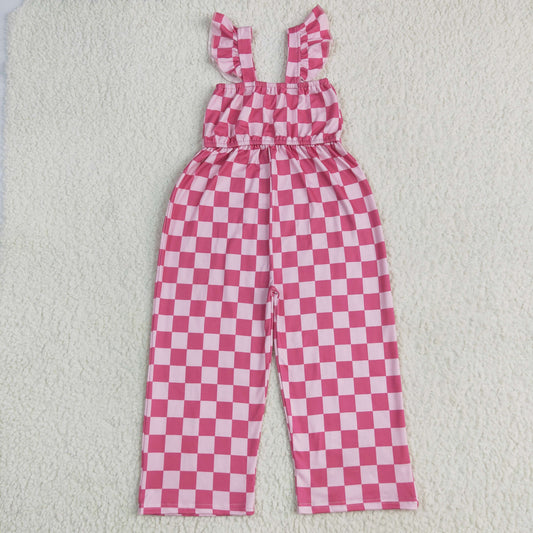 SR3050 checkerboard hotpink girl jumpsuit overall 202506 RTS