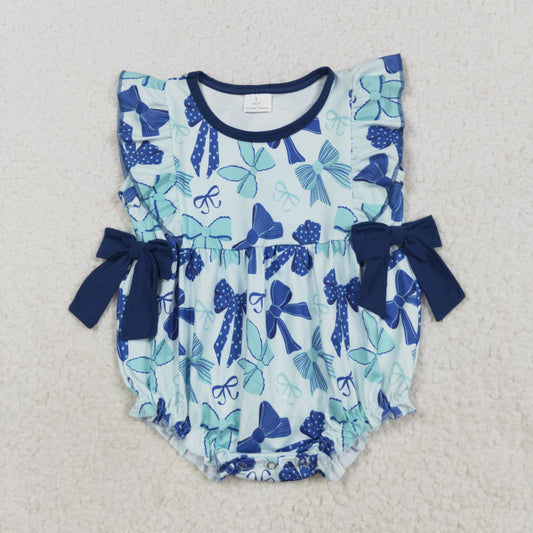 SR3121 bow blue girl summer romper 202508  RTS