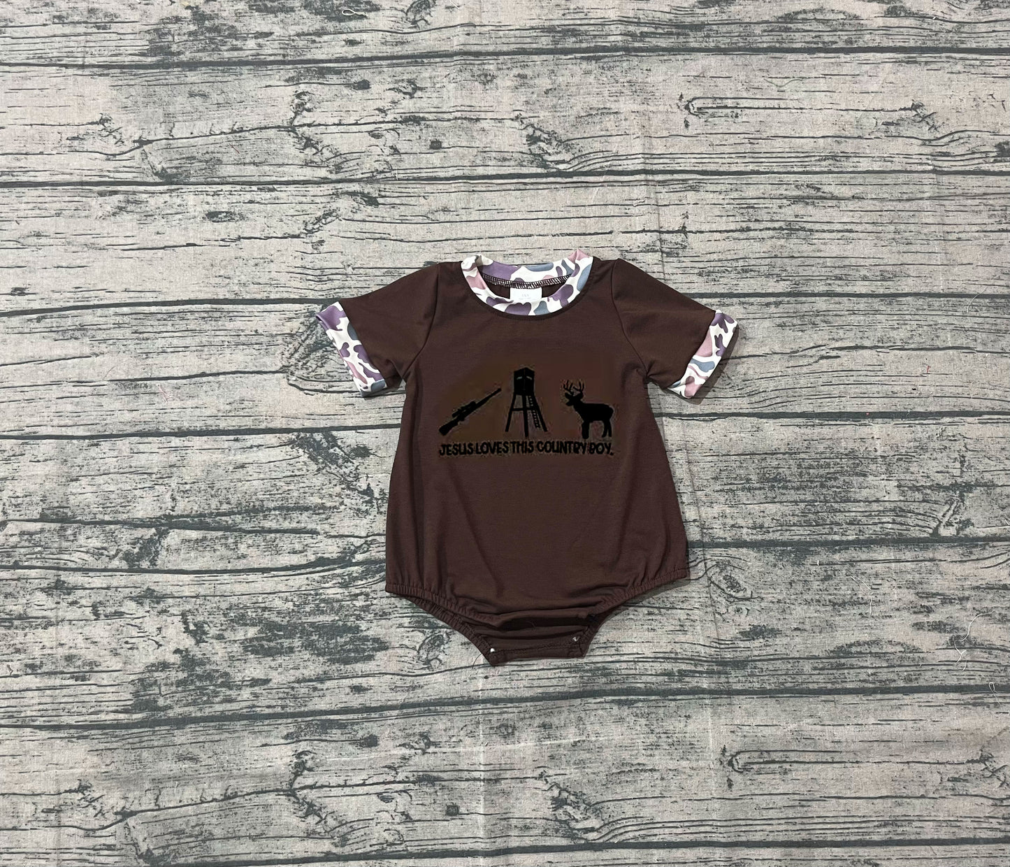 SR3280 embroidery deer hunting boy summer romper 202509 preorder