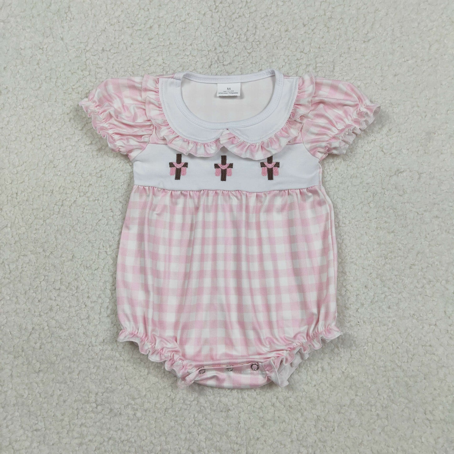SR3756 embroidery Easter cross girl summer romper 202601 RTS