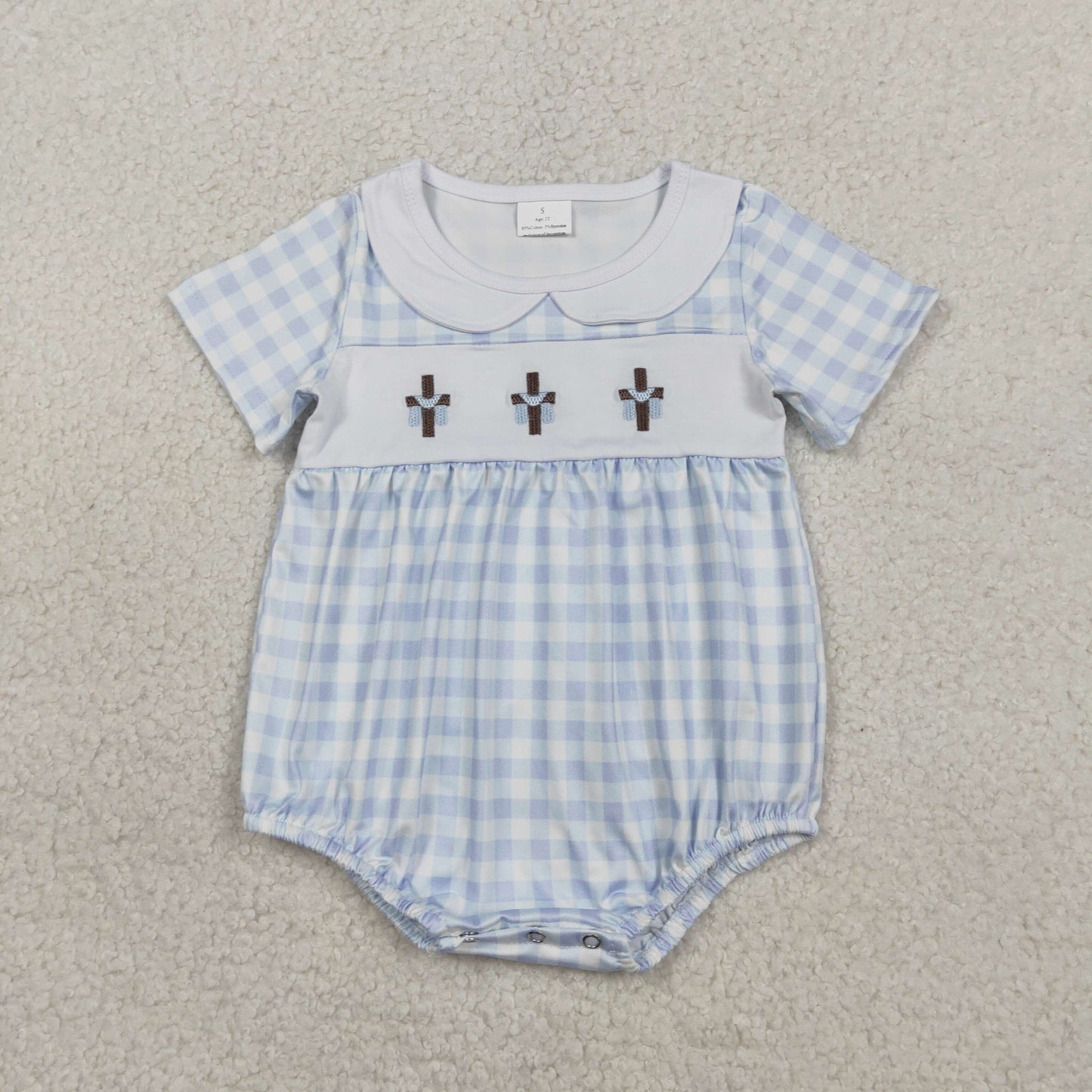 SR3757 embroidery Easter cross girl summer romper 202601 RTS