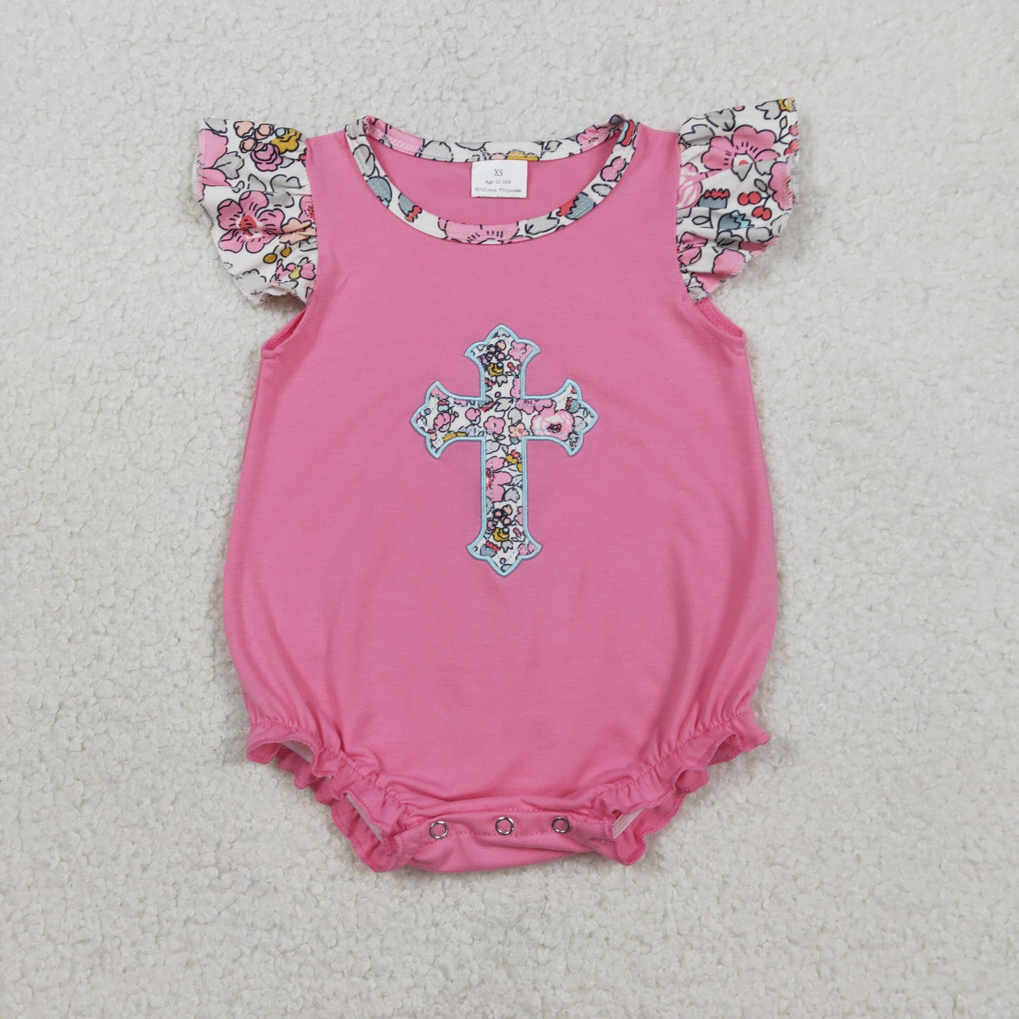 SR3845 embroidery Easter cross GIRL romper 202601 RTS