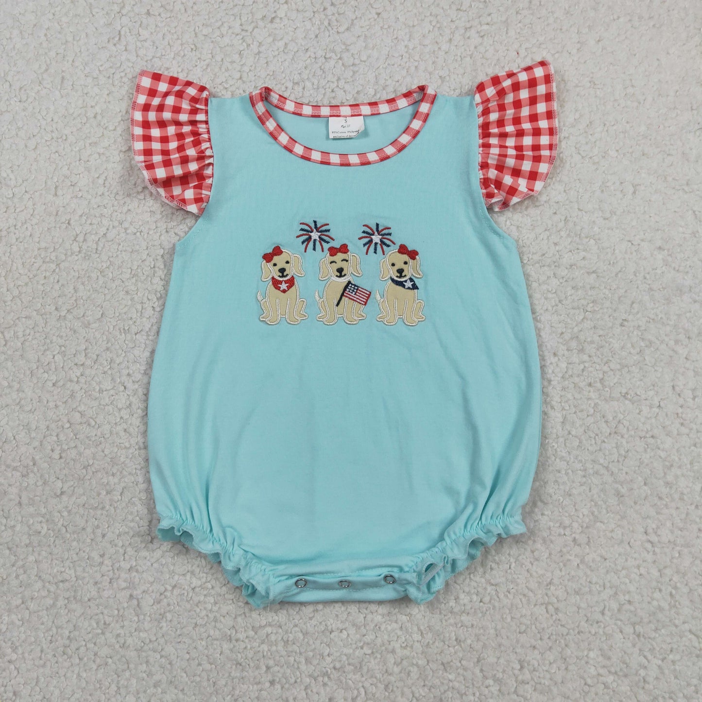 SR4051 embroidery dog 4th July GIRL romper 202607 RTS