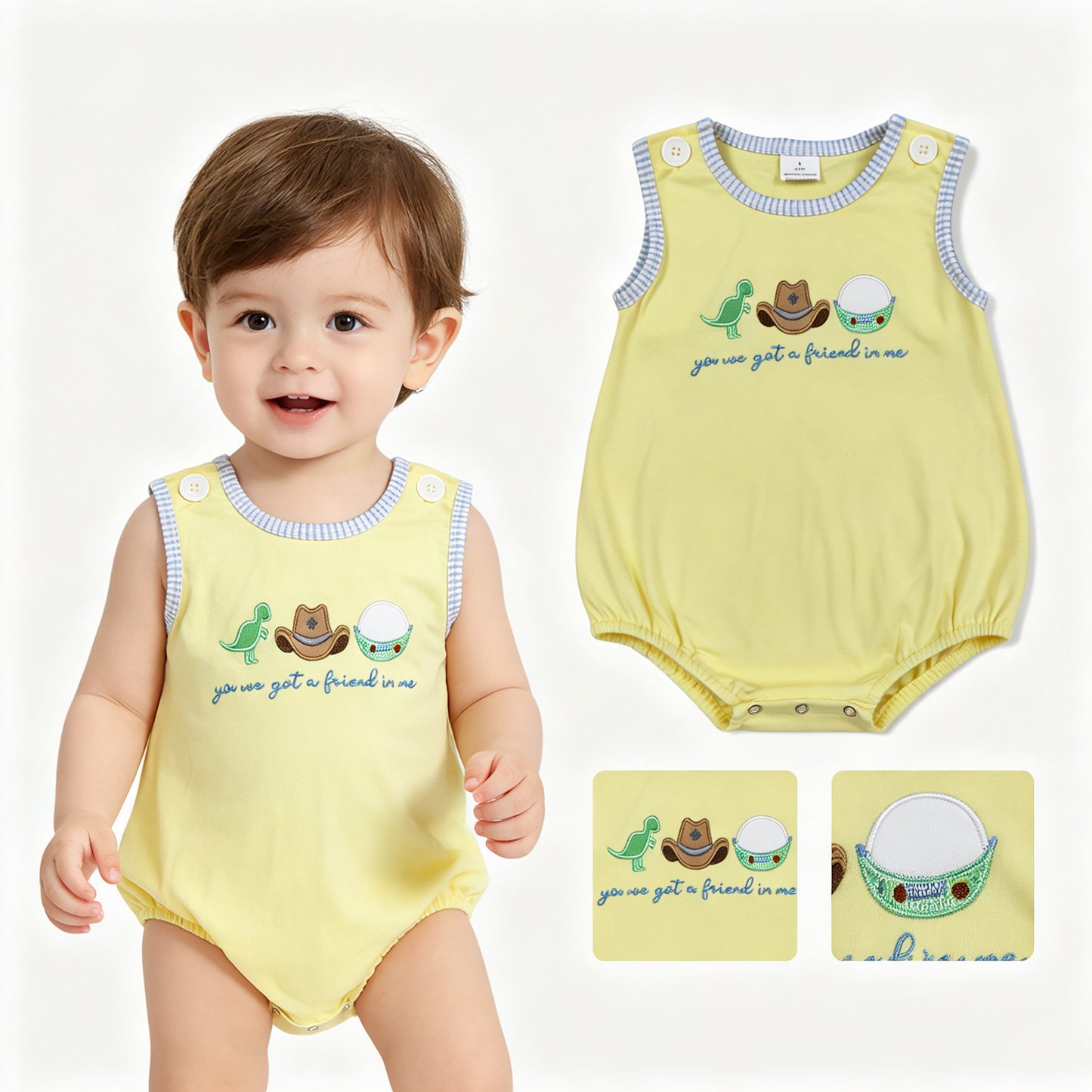 SR4106 embroidery hat dinosaur rice girl bow summer romper 202605 RTS