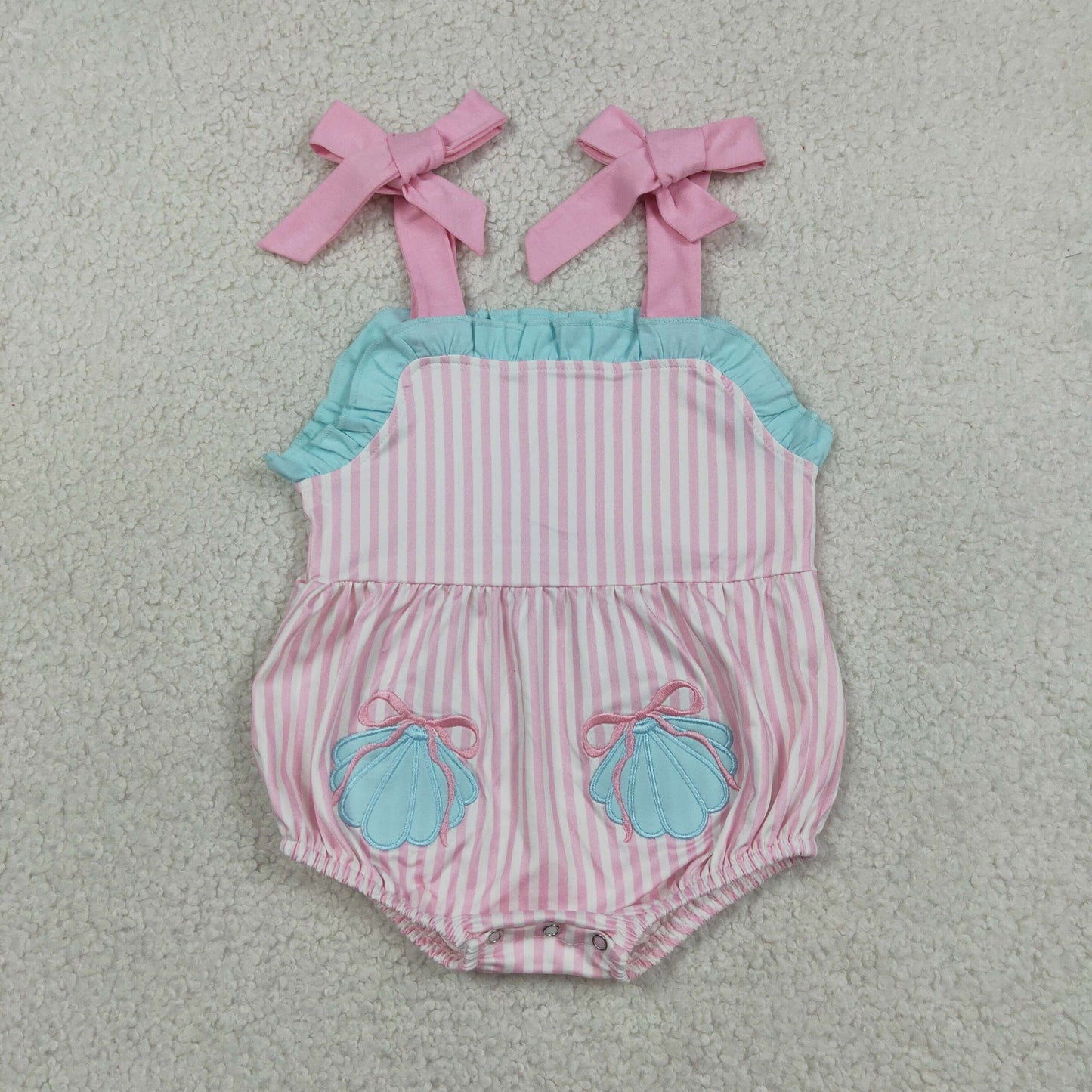 SR4127 embroidery shell bow GIRL romper 202607 RTS