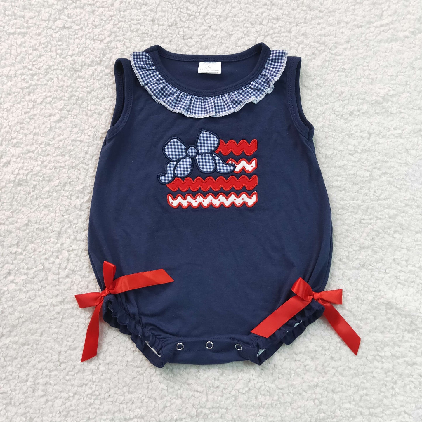 SR4152 embroidery bow 4th JULY boy romper overall 202607 RTS