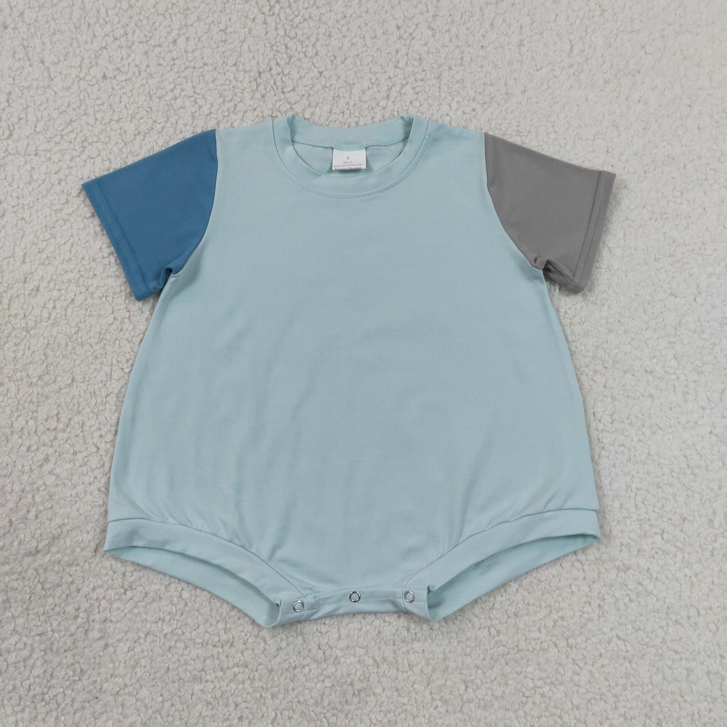 SR4158 202607 RTS Newborn Contrast Patch Sleeve Soft Cotton Onesie, Light Blue Casual Cozy Infant Daily Wear Romper