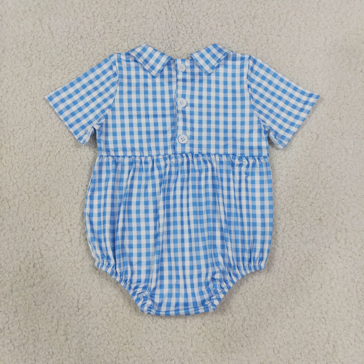 SR4231 blue Checkboard plaid SMOCKED boy romper 202607 RTS