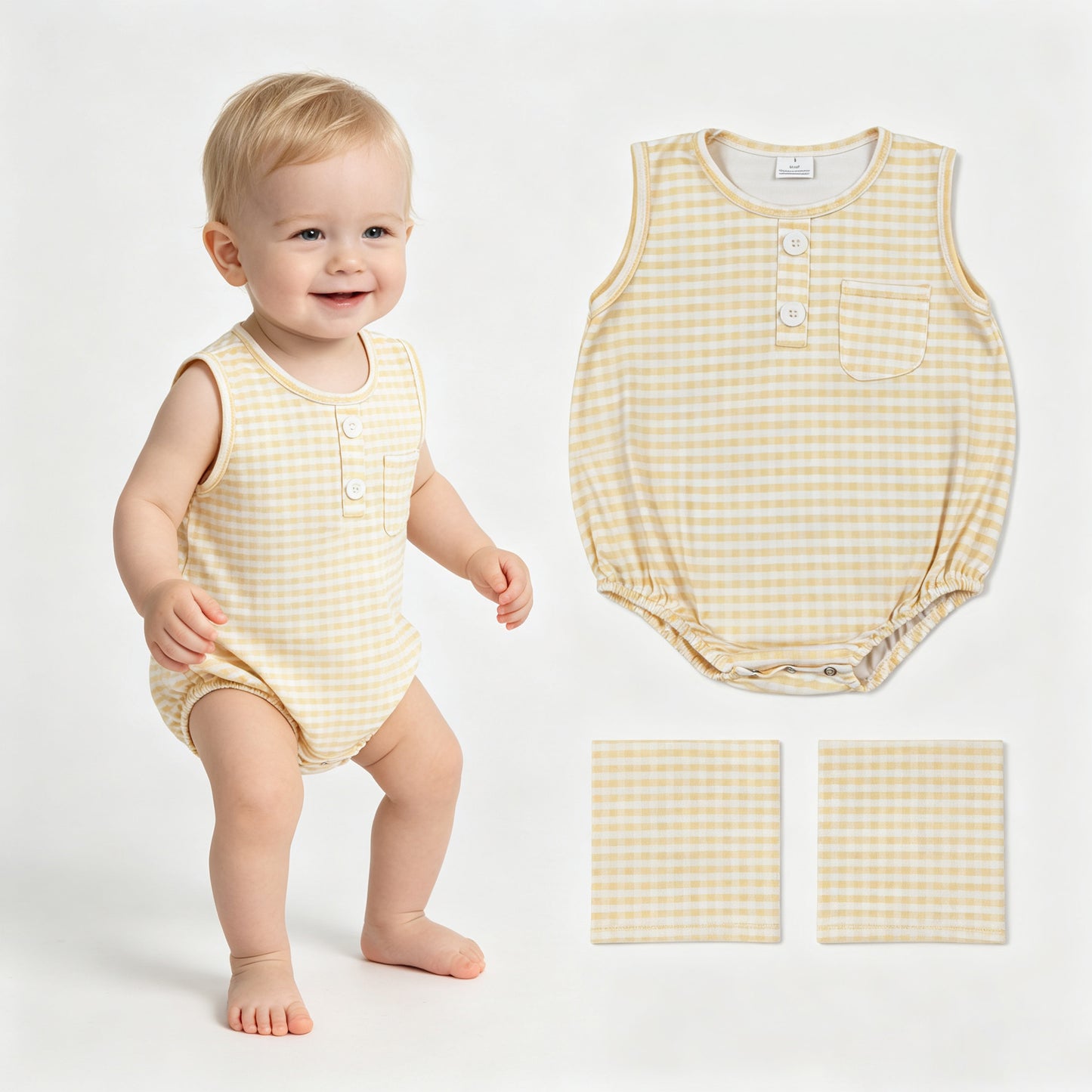 SR4236 yellow plaid boy romper 202607 RTS