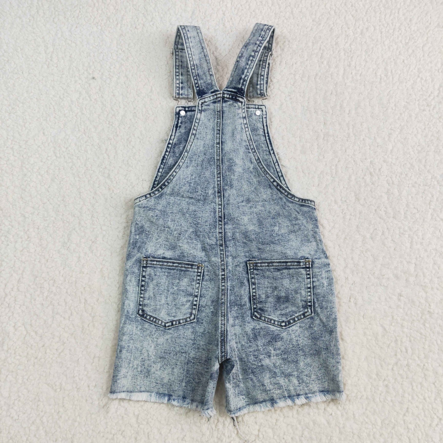 RTS pockets button yak calf patch print blue denim suspender shorts 202505 RTS
