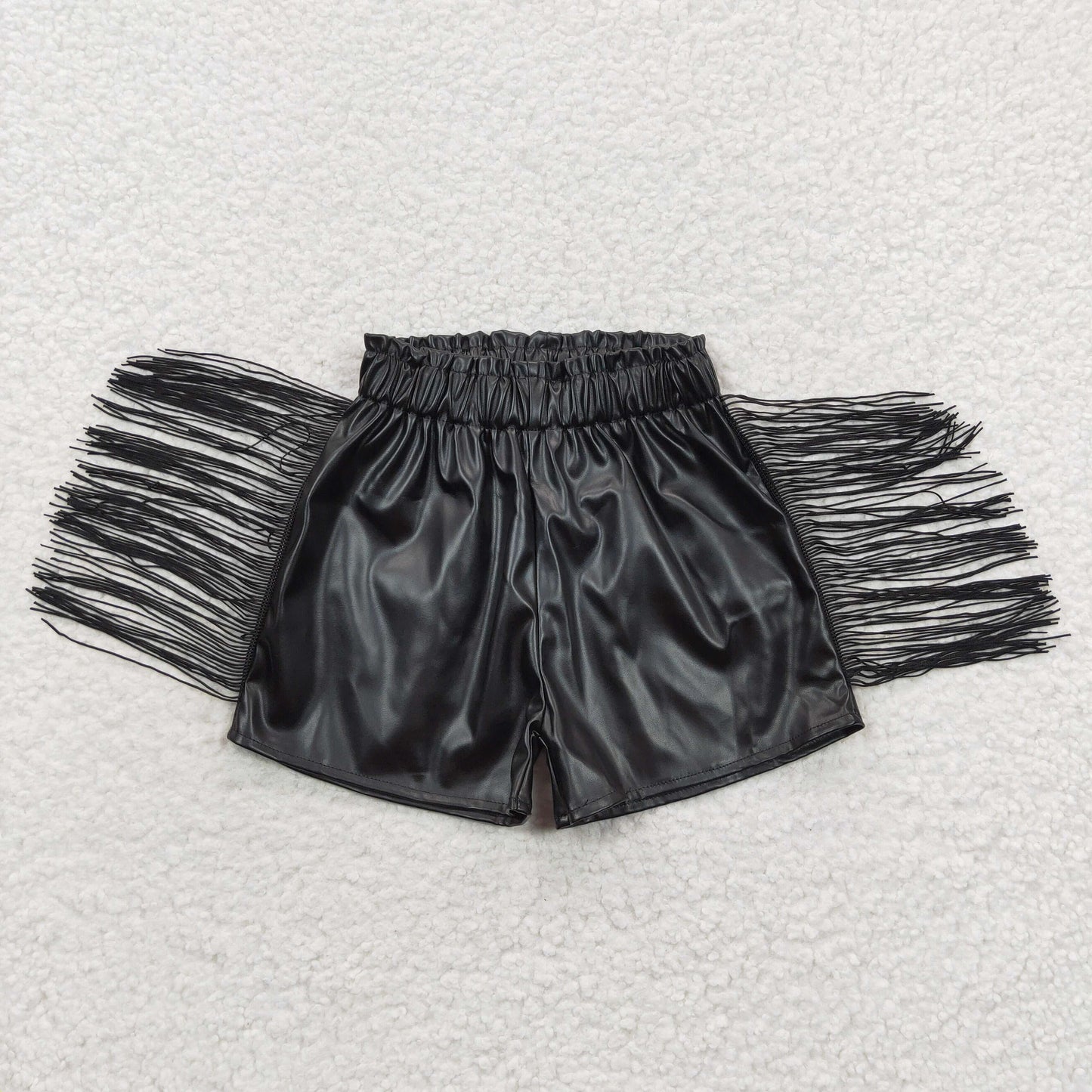 SS0094 Leather black girl tassel shorts 20230425 RTS