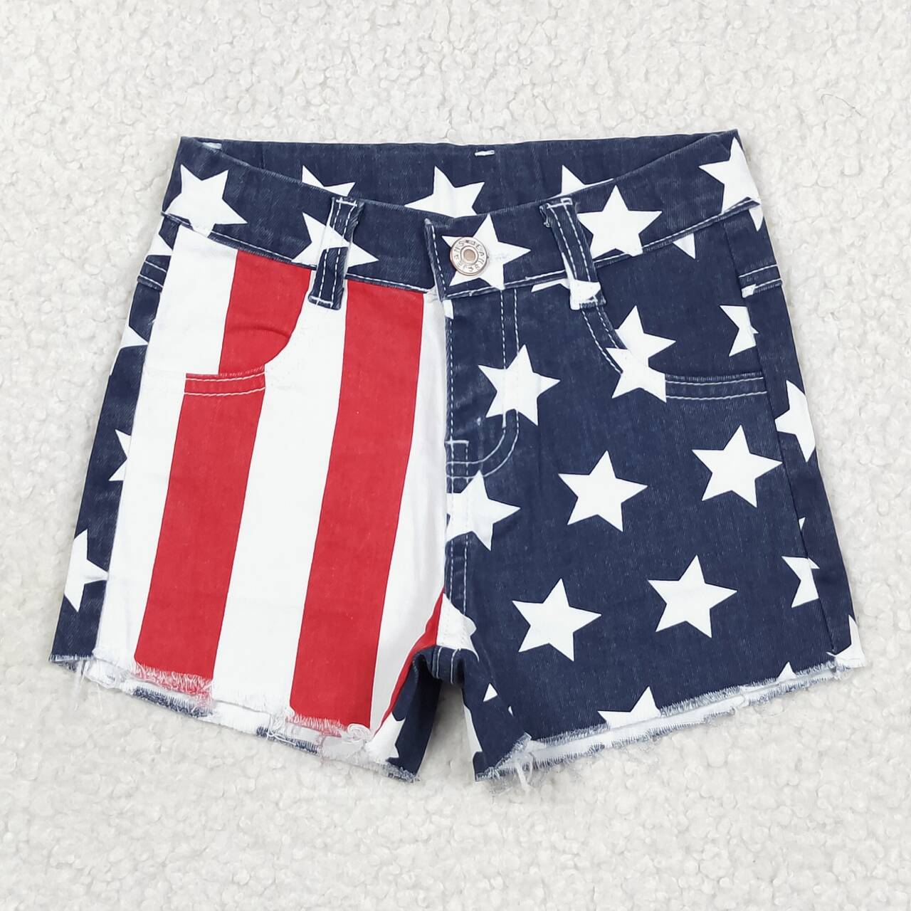 SS0168 Western 4th july star blue girl Jeans denim shorts 202505 RTS