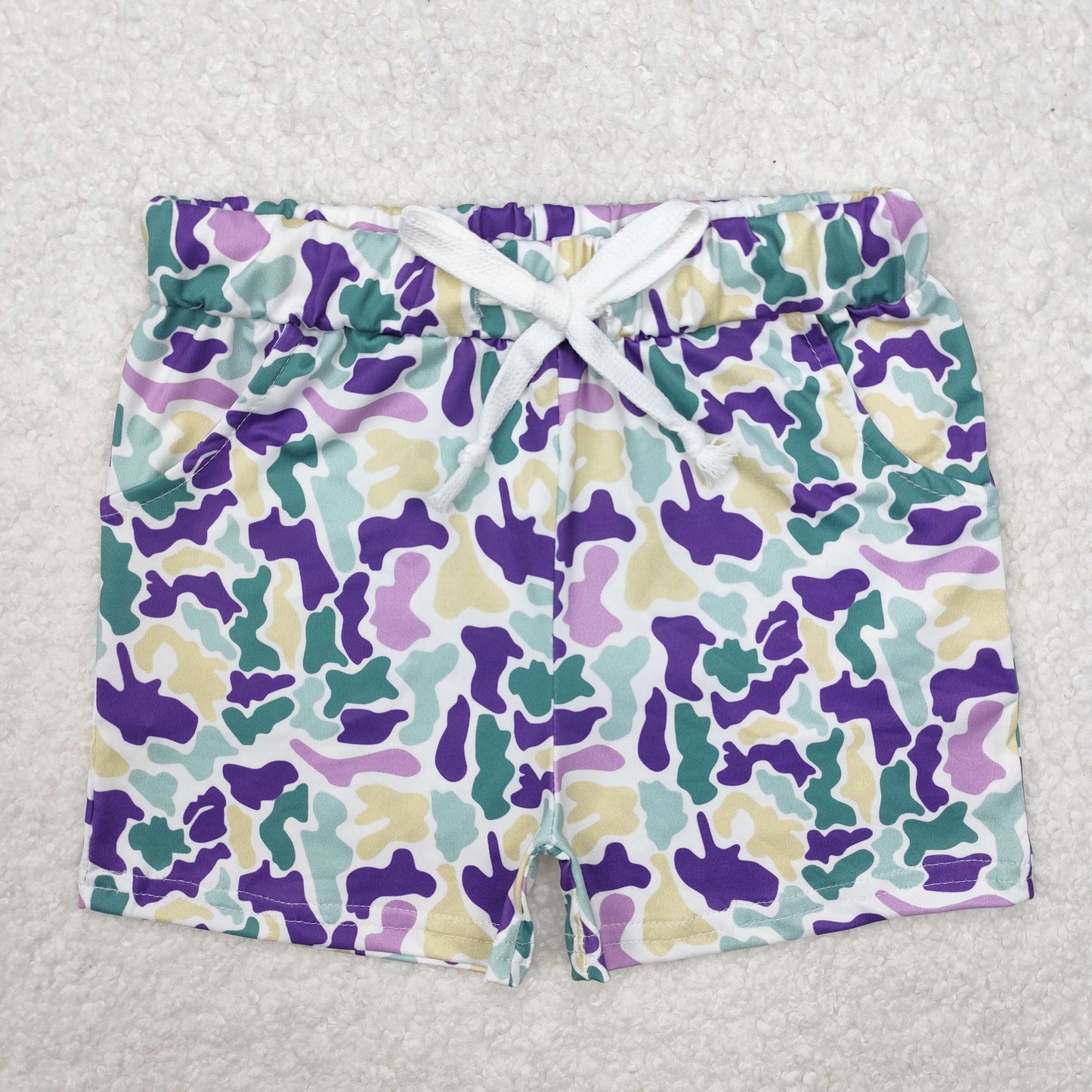 SS0433 Mardi Gas purple camo western girl shorts 202501 RTS