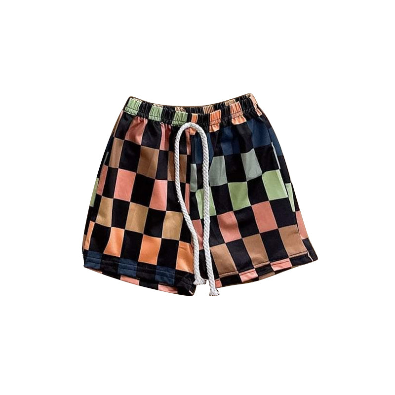 SS0517 colorful checkerboard western boy shorts outfit 202503 preorder