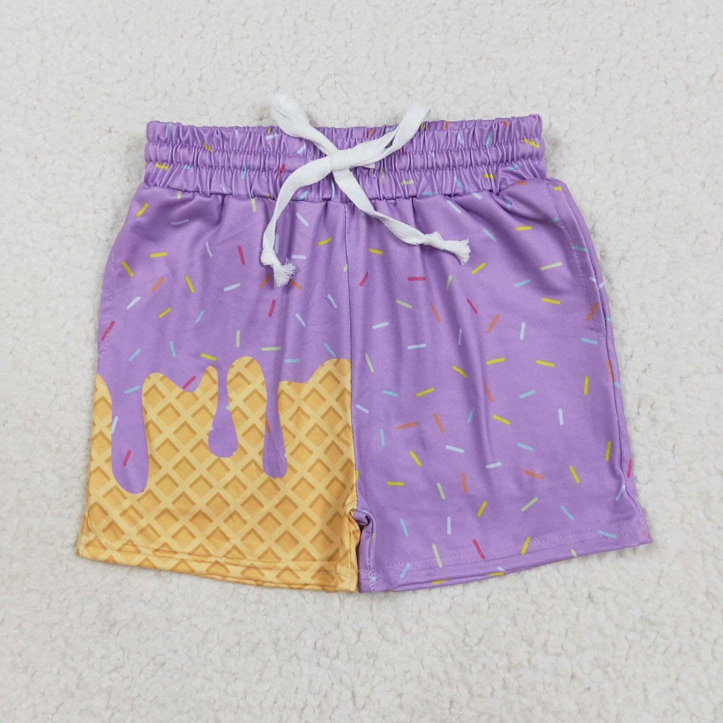 SS0621 purple boy splatter ice cream drip shorts 202508 RTS