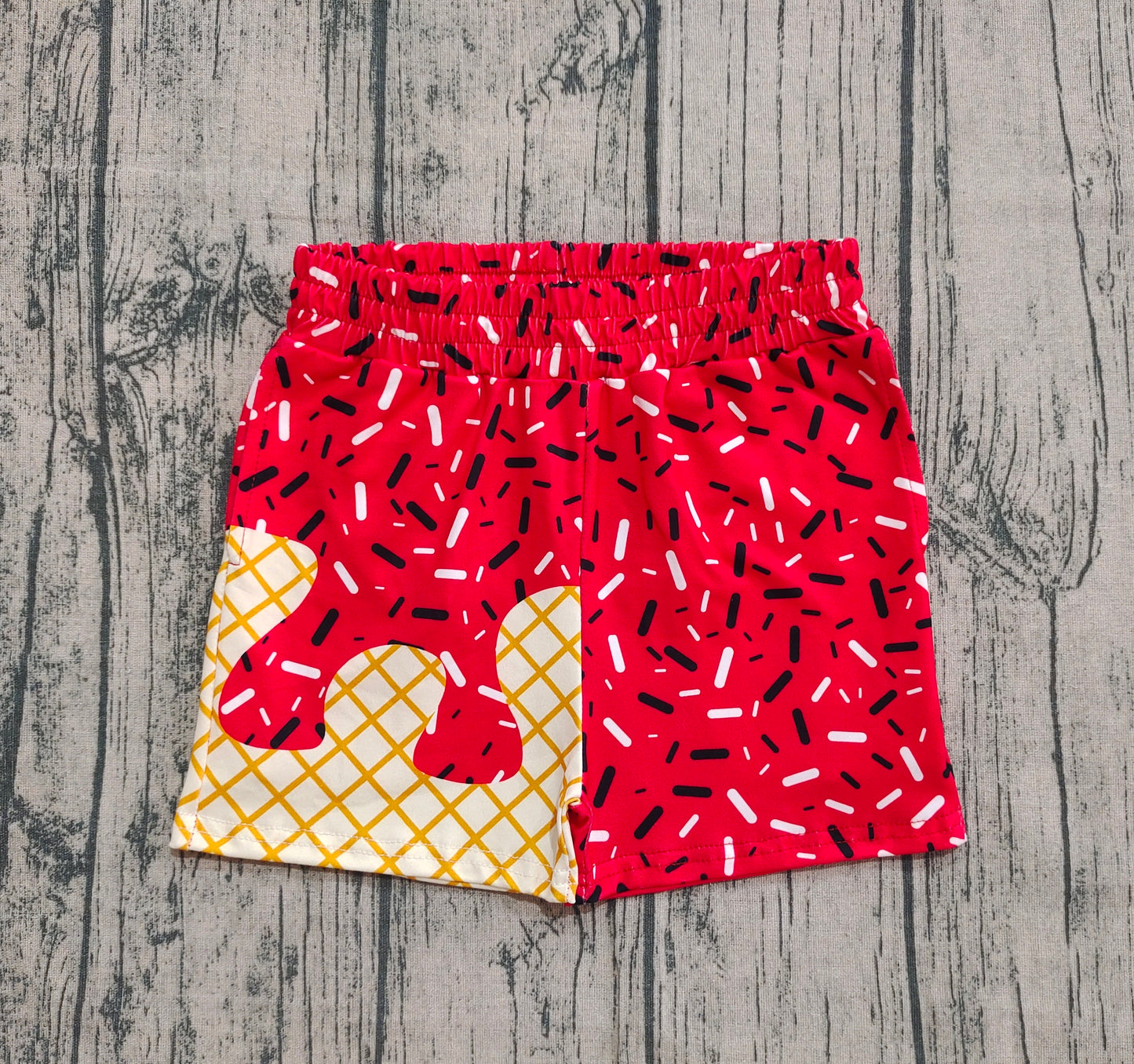 SS0637 red boy splatter ice cream drip shorts 202508 RTS