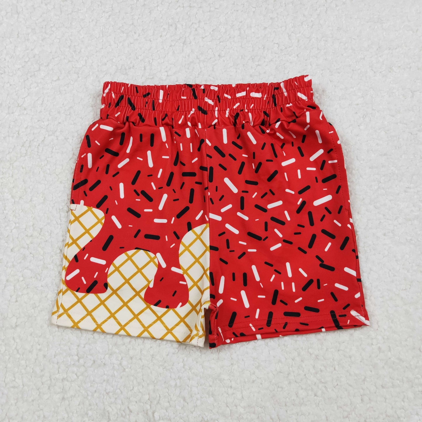 SS0637 red boy splatter ice cream drip shorts 202508 RTS