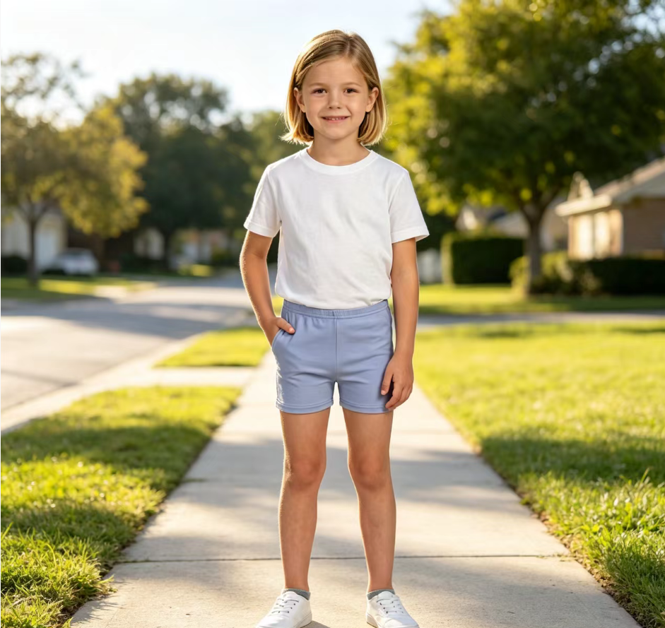 NO MOQ RTS SS0831 Baby Girl Clothes Solid Light Blue Plain Print Short Biker Pant 202609