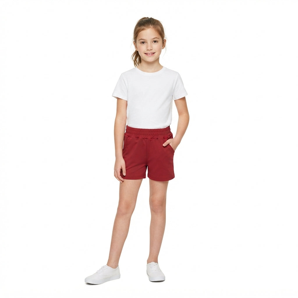 NO MOQ RTS SS0962-yoga Baby Girl Clothes Solid Burgundy Plain Print Short Pocket Casual Shorts 202609