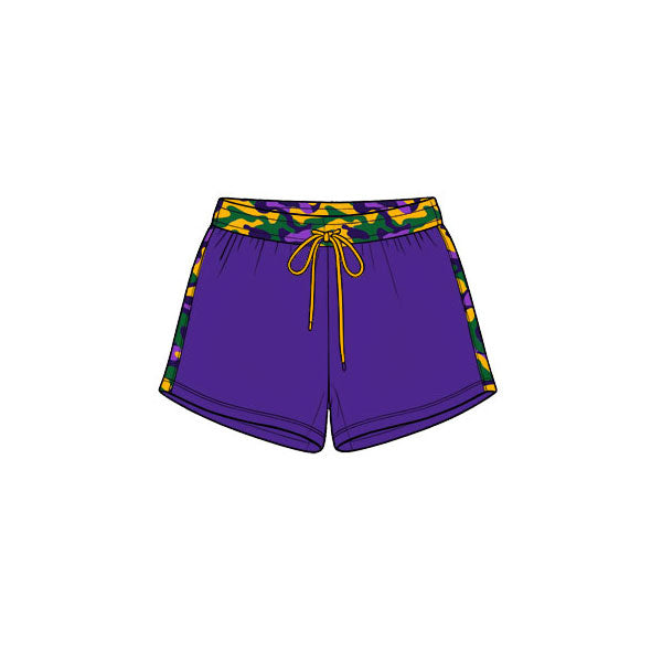 Preorder (moq 5) SS1013 Baby Girl Clothes Mardi Gras Solid Purple Print Short