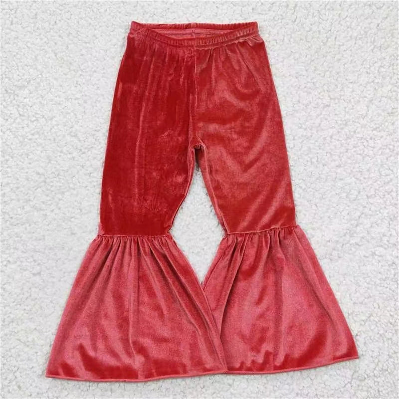 girl bell bottom red wine velvet pants