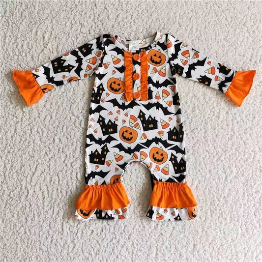 promotion RTS 6 A16-21 halloween pumpkin western  long sleeve girl romper 20231025